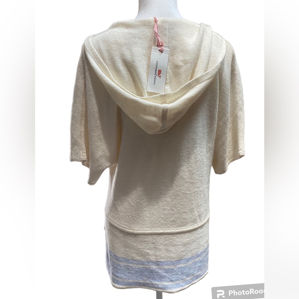 Vineyard Vines hooded sweater stripe Cashmere/Linen, SZ medium, ivory, (NWT) - Picture 2 of 14